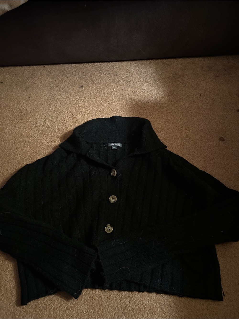 wild fable Black Ribbed Button-Up Shawl Collar Cardigan